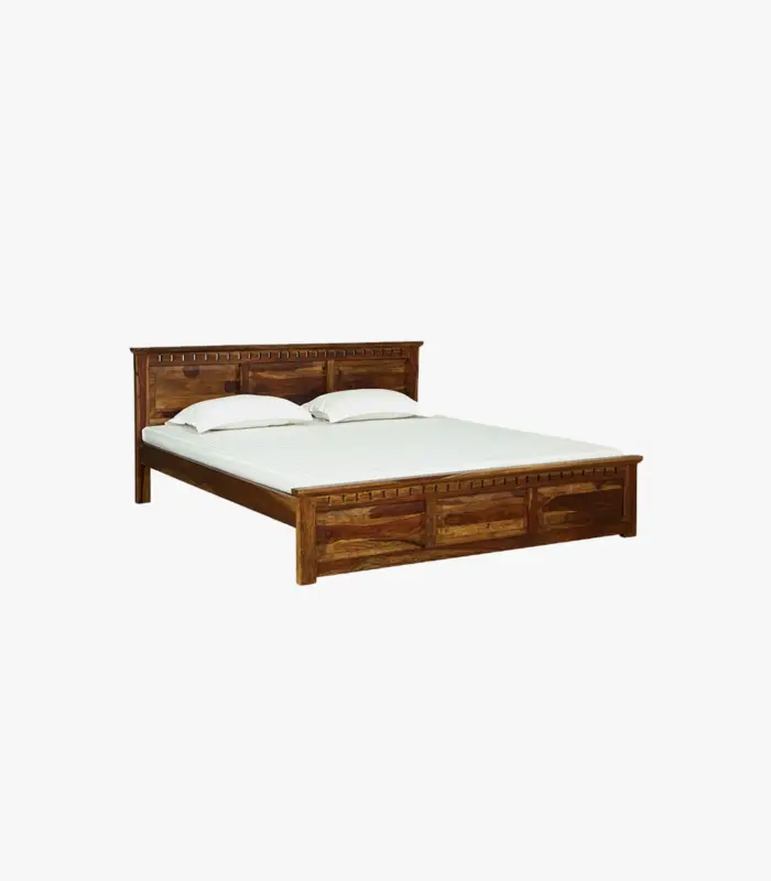 Zurndolf Sheesham Wood Queen Size Bed without Storage (Provincial Teak Finish)