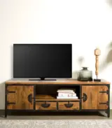 Bastro Solid Mango Wood Floor Standing TV Unit (Natural Finish) - Image 2