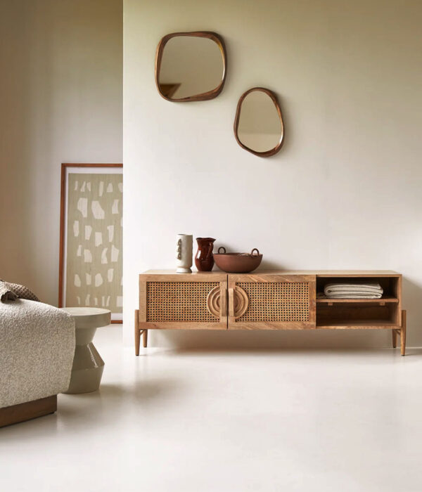 Sina TV Stand In Solid Mango Wood And Rattan 145 CM