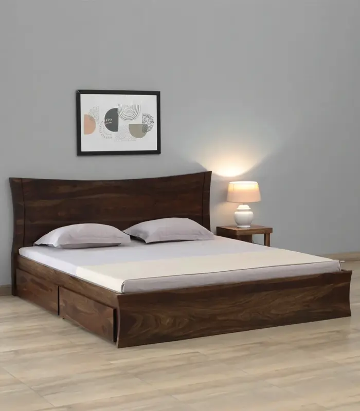 Agenic Sheesham Wood King Size Bed with Drawer Storage (Provincial Teak Finish)