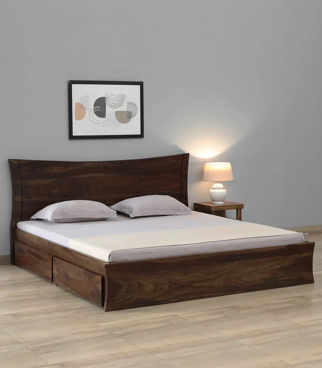 a-10 Agenic Sheesham Wood King Size Bed with Drawer Storage (Provincial Teak Finish)