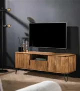 Lexico Solid Mango Wood with Metal Stand Floor Standing TV Unit (Natural Finish)