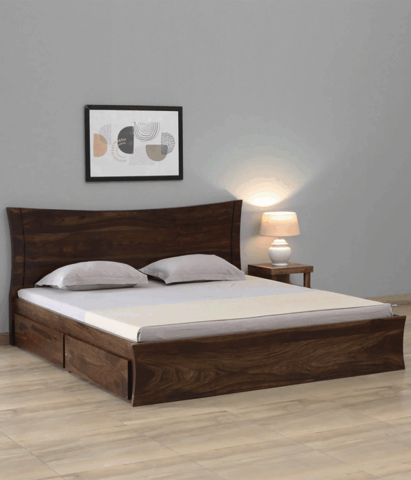 Agen Sheesham Wood King Size Bed In Provincial Teak Finish With Drawer Storage