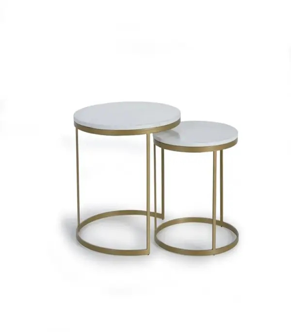 Lontam Marbel Top with Metal Base Set of 2 Coffee Tables (Natural Finish)