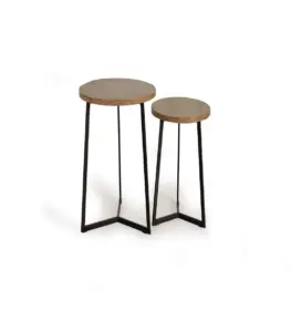 Nulert Solid Wood with Metal Base Set of 2 Coffee Tables (Natural Finish)