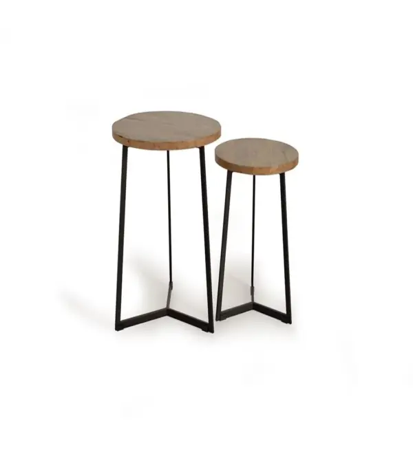 Nulert Solid Wood with Metal Base Set of 2 Coffee Tables (Natural Finish)