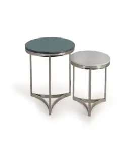 Folcan Marble Top with Metal Base Set of 2 Coffee Tables (Natural Finish)