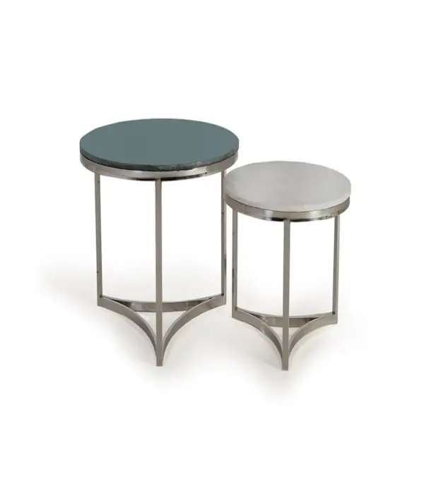 Folcan Marble Top with Metal Base Set of 2 Coffee Tables (Natural Finish)