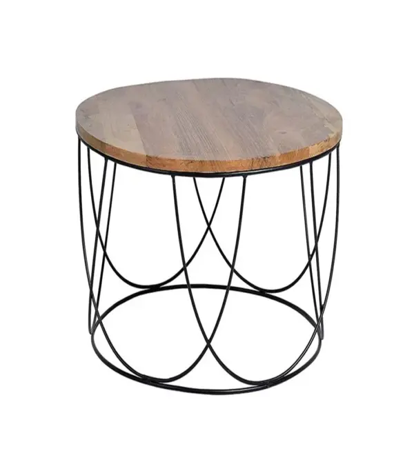 Toblet Mango Wood Top with Metal Base Set of 2 Coffee Tables (Natural Finish)