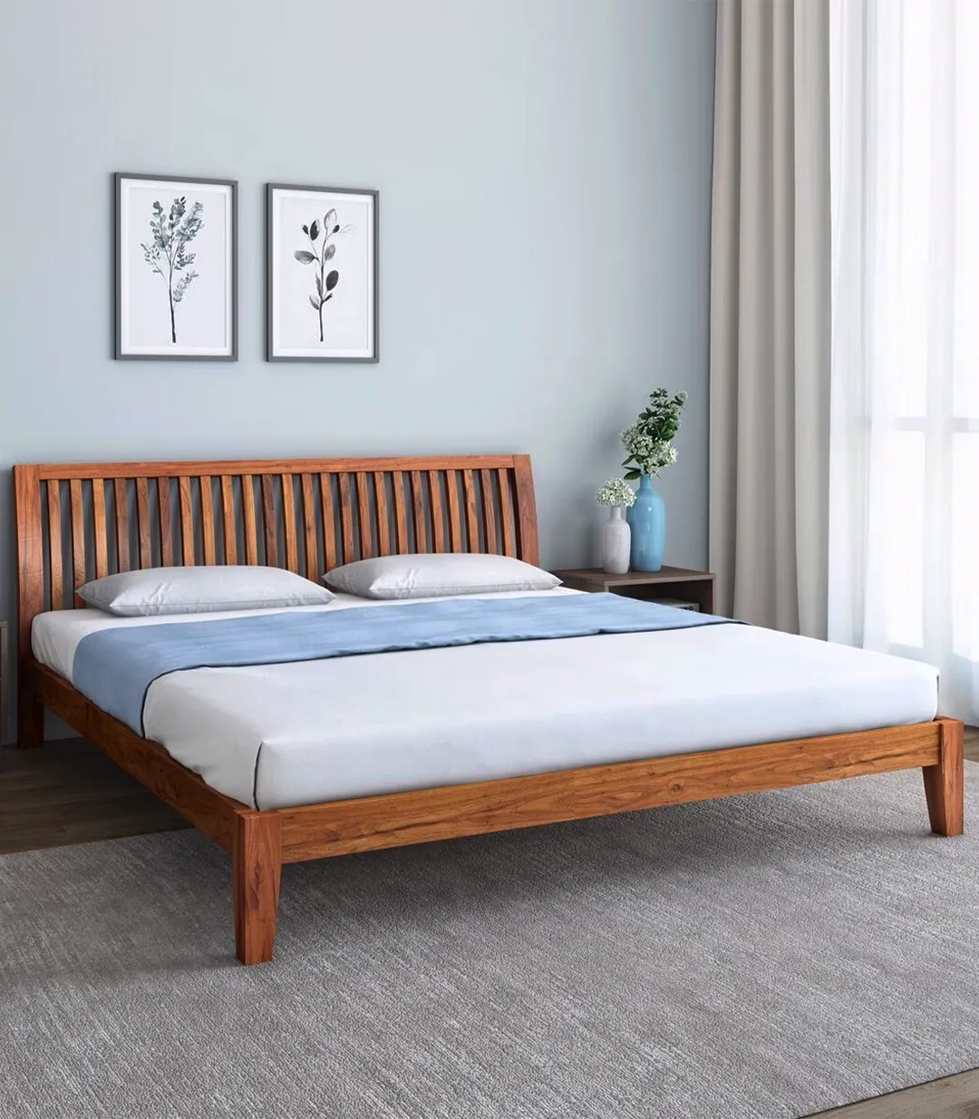 Luxurious Sheesham Wood King Size Bed without Storage (Brown Finish)