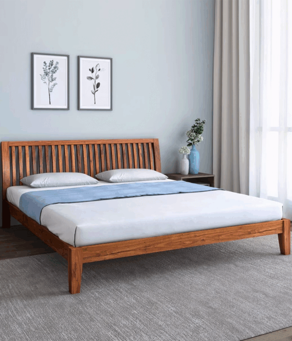 Luxurious Solid Wood King Size Bed in Brown Finish