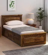 Zurndolf Sheesham Wood Single Bed with Box Storage (Provincial Teak Finish)