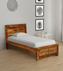 Sougur Sheesham Wood Single Bed without Storage (Rustic teak Finish)