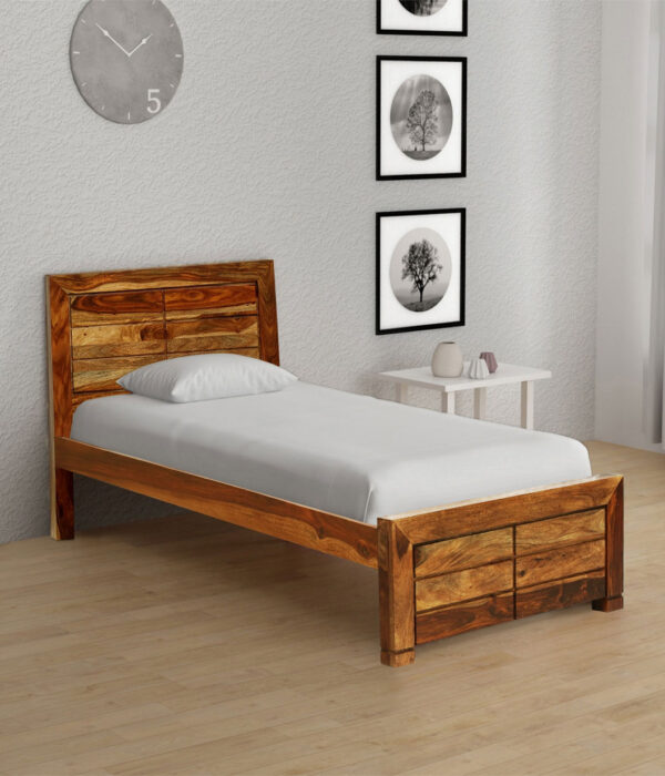 Sougur Sheesham Wood Single Bed without Storage (Rustic teak Finish)