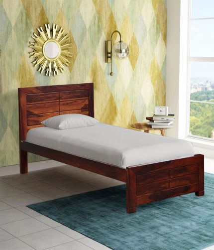 Sougur Sheesham Wood Single Bed without Storage (Honey Oak Finish)