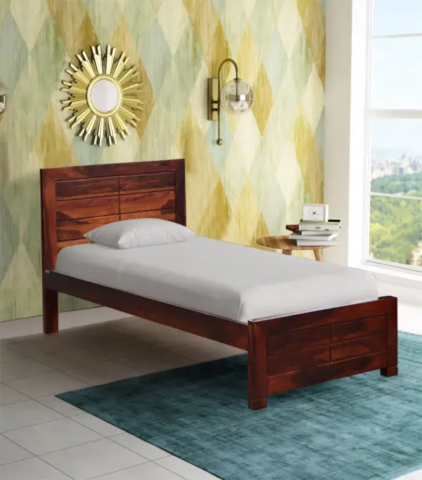 Sougur Sheesham Wood Single Bed without Storage (Honey Oak Finish)