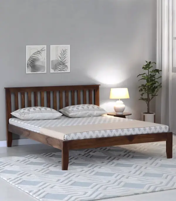 Eyva Sheesham Wood King Size Bed without Storage (Provincial Teak Finish)