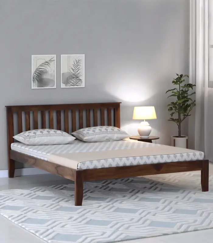 Eyva Sheesham Wood King Size Bed without Storage (Provincial Teak Finish)