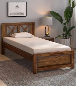 Krysos Sheesham Wood Single Bed without Storage (Provincial Teak Finish)