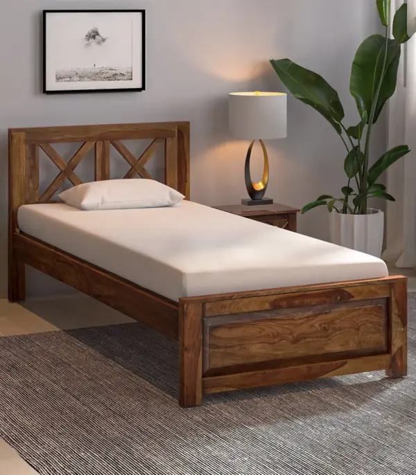 Krysos Sheesham Wood Single Bed without Storage (Provincial Teak Finish)