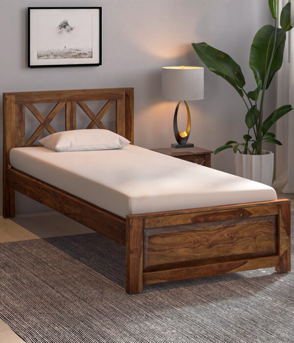 Krysos Sheesham Wood Single Bed without Storage (Provincial Teak Finish)