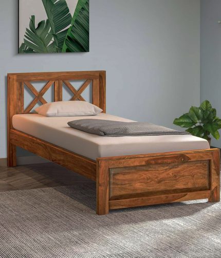 Kryss Sheesham Wood Single Bed in Scratch Resistant Rustic Teak Finish