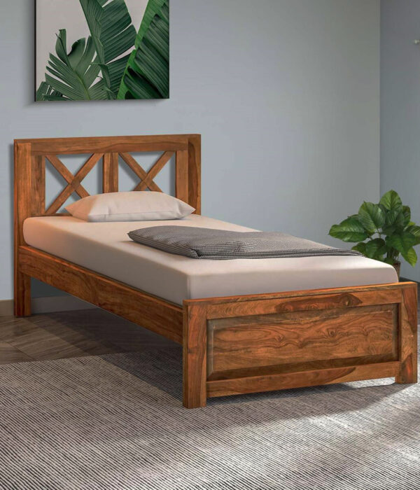 Kryss Sheesham Wood Single Bed in Scratch Resistant Rustic Teak Finish
