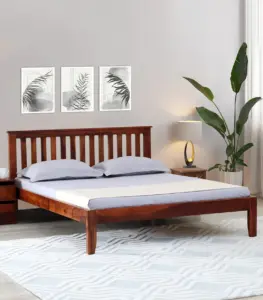 Eyva Sheesham Wood King Size Bed without Storage (Honey Oak Finish)