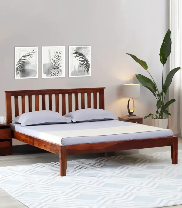 Eyva Sheesham Wood King Size Bed without Storage (Honey Oak Finish)
