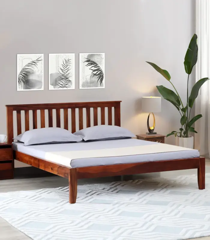 Eyva Sheesham Wood King Size Bed without Storage (Honey Oak Finish)