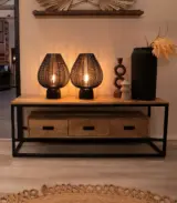 Semmy Solid Mango Wood with Metal Frame Floor Standing TV Unit (Natural Finish)