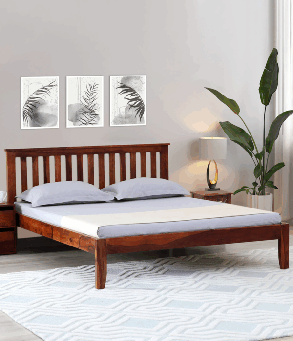 Eva Sheesham Wood King Size Bed In Honey Oak Finish