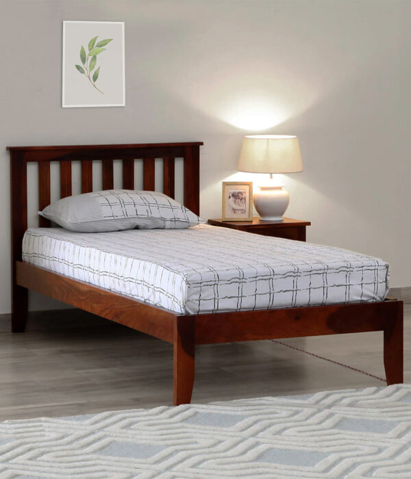 Ova Sheesham Wood Single Bed without Storage (Honey Oak Finish)