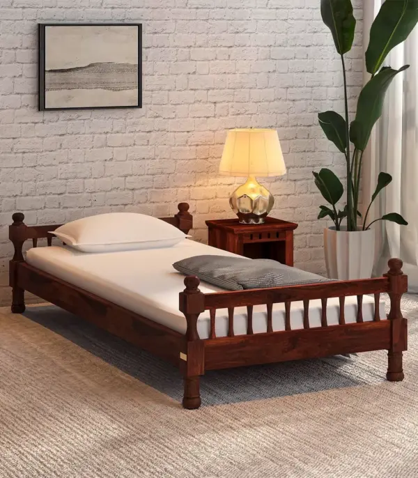 Egastya Sheesham Wood Single Bed without Storage (Honey Oak Finish)
