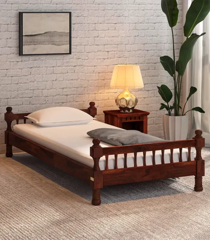 Egastya Sheesham Wood Single Bed without Storage (Honey Oak Finish)
