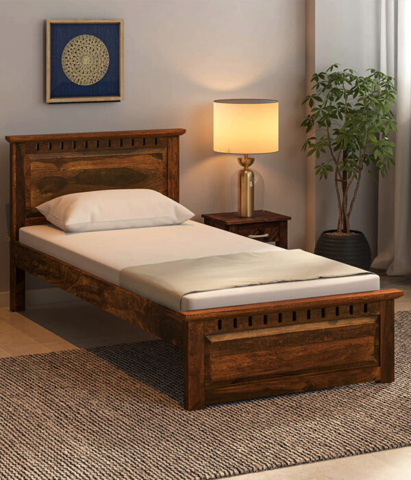 Zurndolf Sheesham Wood Single Bed without Storage (Provincial Teak Finish)