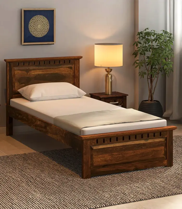 Zurndolf Sheesham Wood Single Bed without Storage (Provincial Teak Finish)