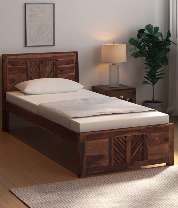 Mourconing Sheesham Wood Single Bed without Storage (Rustic Teak Finish)