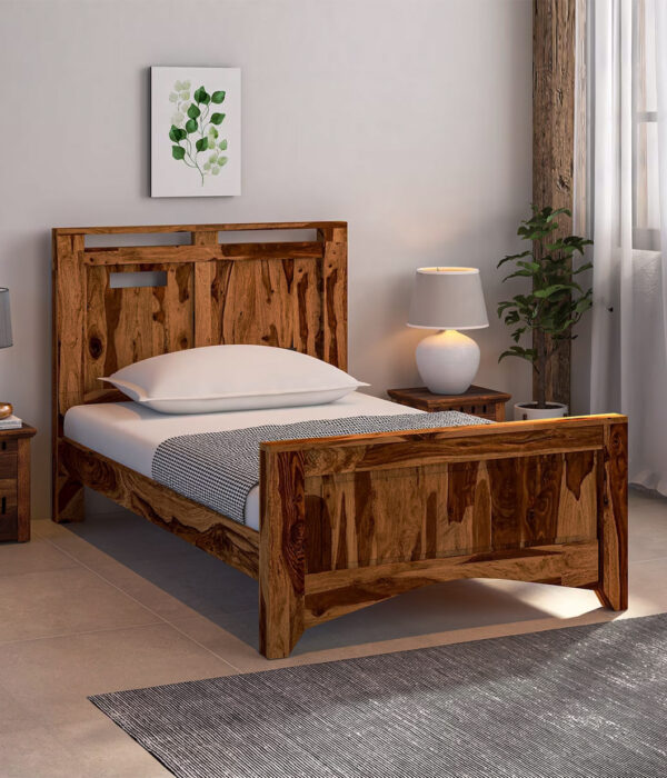 Bisclay Sheesham Wood Single Bed without Storage (Rustic Teak Finish)
