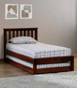 Ova Sheesham Wood Single Bed with Trundle (Honey Oak Finish)