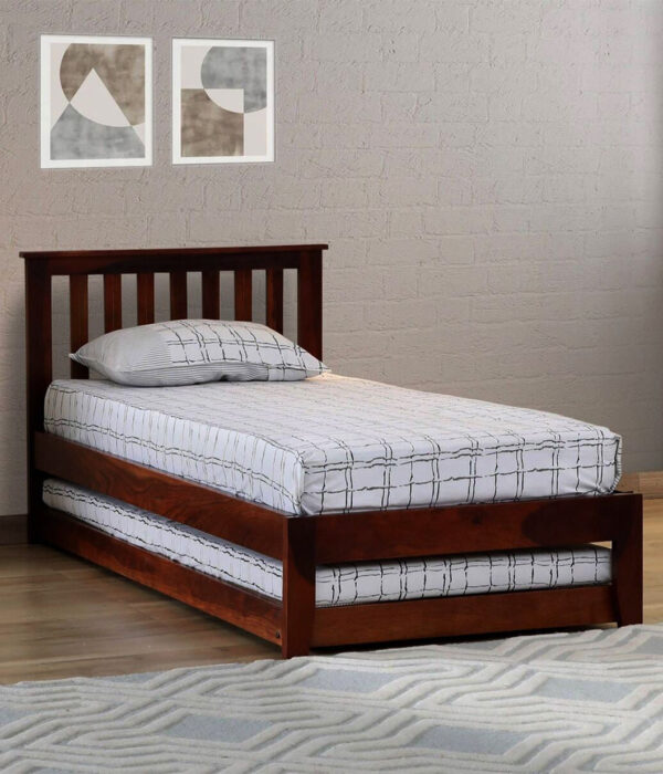 Ova Sheesham Wood Single Bed with Trundle (Honey Oak Finish)