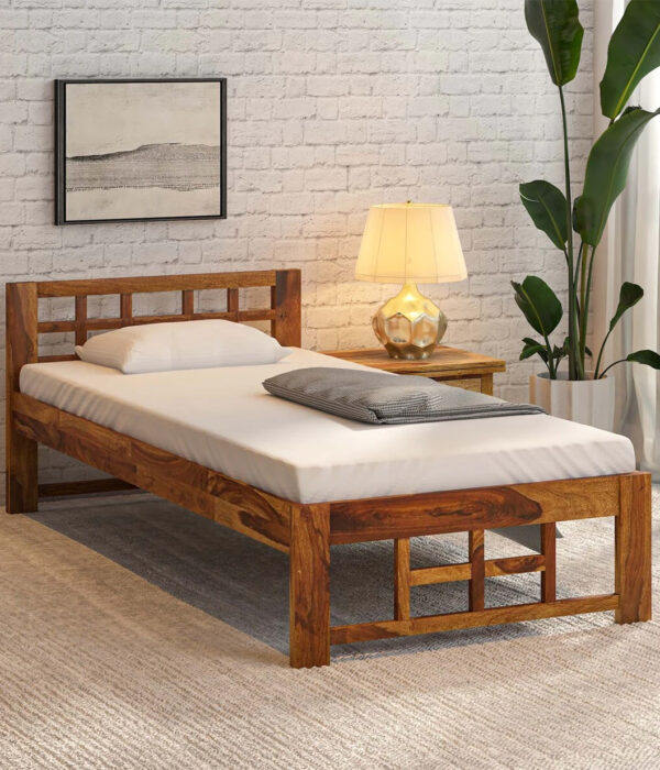 Railegh Sheesham Wood Single Bed without Storage (Rustic Teak Finish)