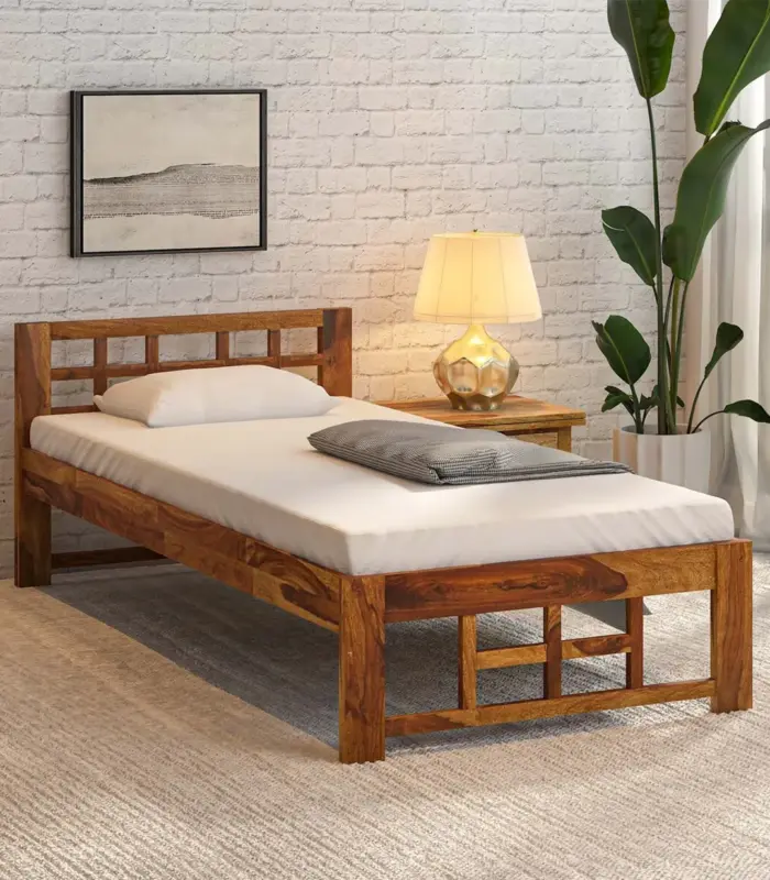 Railegh Sheesham Wood Single Bed without Storage (Rustic Teak Finish)