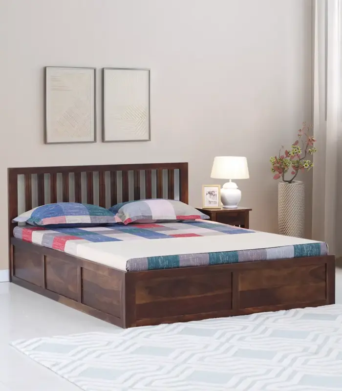 Eyva Sheesham Wood King Size Bed with Box Storage (Provincial Teak Finish)