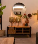 Dominiqual Solid Mongo Wood with Metal Frame Floor Standing TV Unit (Natural Finish)