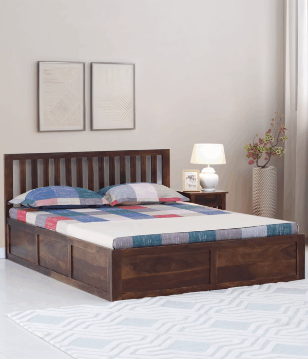 Eva Sheesham Wood King Size Bed In Provincial Teak Finish With Box Storage