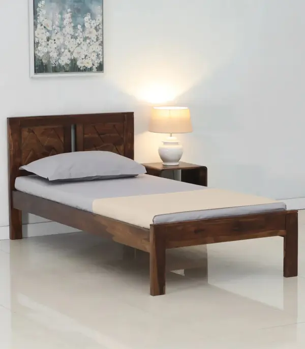 Virnica Sheesham Wood Single Bed without Storage (Provincial Teak Finish)