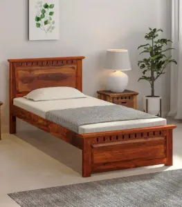 Zurndolf Sheesham Wood Single Bed without Storage (Honey Oak Finish)
