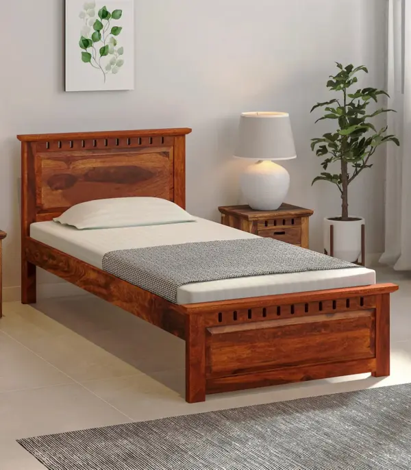 Zurndolf Sheesham Wood Single Bed without Storage (Honey Oak Finish)