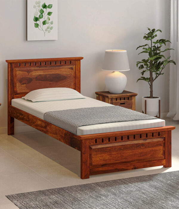 Zurndolf Sheesham Wood Single Bed without Storage (Honey Oak Finish)